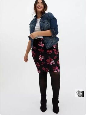 Torrid Floral Midi Studio Luxe Ponte Pencil Skirt